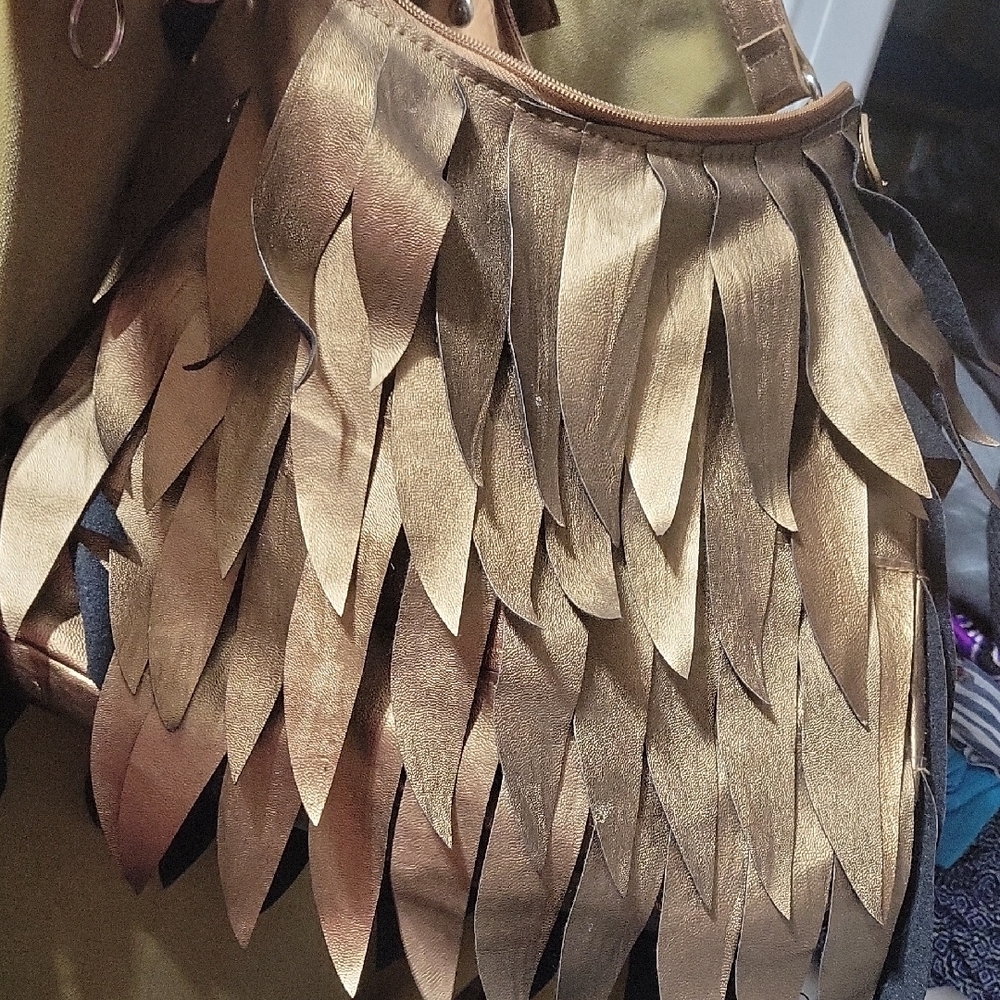Bueno Gold and Black Fringe Shoulder Bag